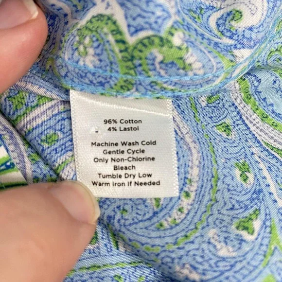 Talbots Shirt Womens 14W Blue Green Paisley Wrinkle Resistant Blouse Cotton - Picture 6 of 11